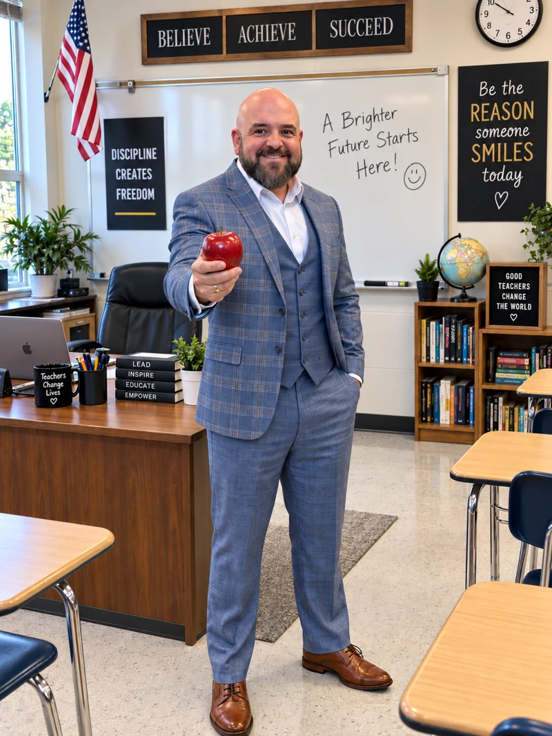 Emerson De Oliveira, author of The Teacher’s Income Plan, standing in a classroom.
